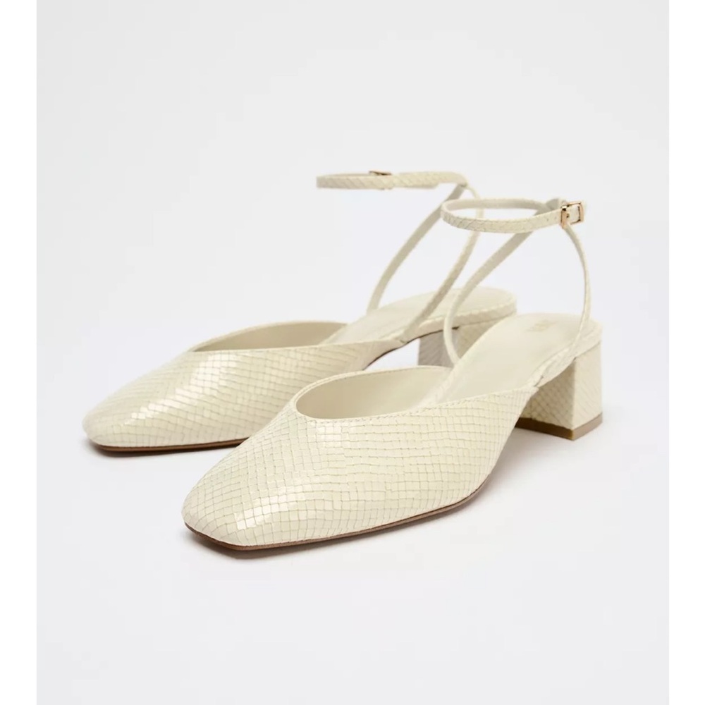 Zara Embossed Block Heel Slingbacks - New